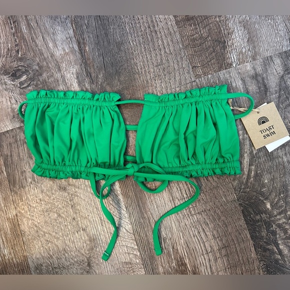 Free People x Toast Swim Women's Green Fern Ruffle Bandeau Bikini Top Size S - Picture 1 of 5